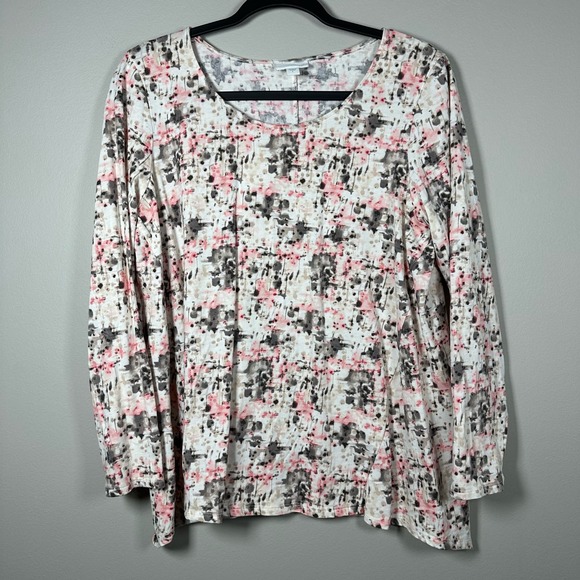 J.Jill PureJill Large White Pink Tan Graphic Long Sleeve‎ Shirt - Picture 1 of 4